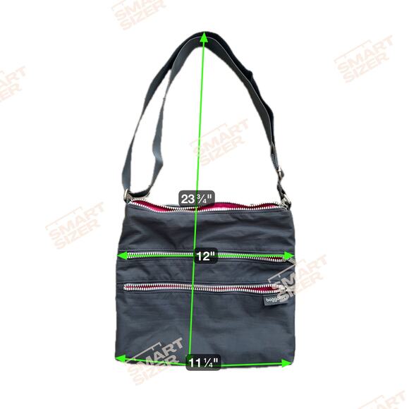Baggallini Comrade 3-Zip Crossbody Gray Pink Adjustable Crossbody Messenger - Picture 2 of 4
